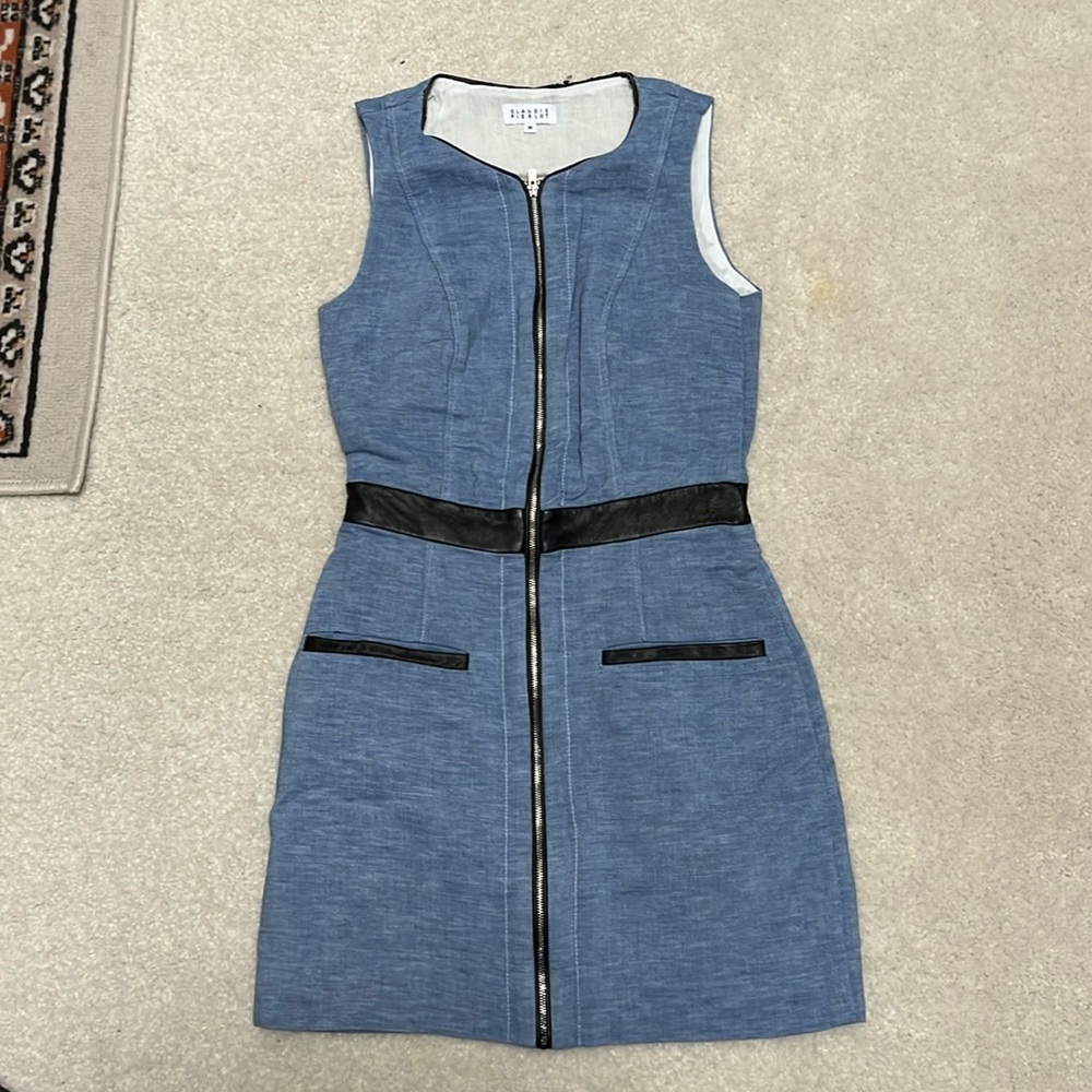 Claudie Pierlot blue zipper up dress with pleather waist band
